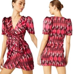 MISA Los Angeles Amina Ikat Print Wrap Mini Dress Small Pink EUC from Revolve